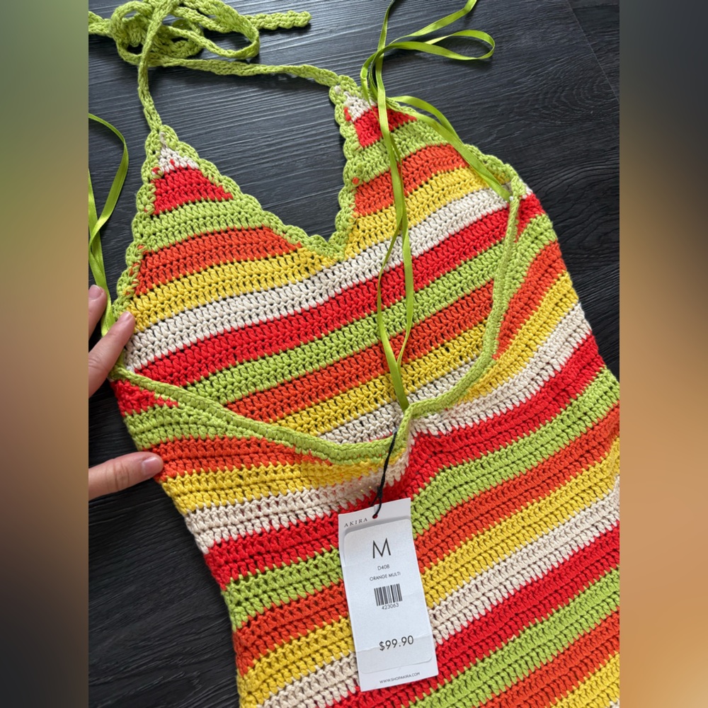 REVOLVE Striped Crochet Halter Jumpsuit in Lime, Red, Yellow & Cream - Picture 6 of 9